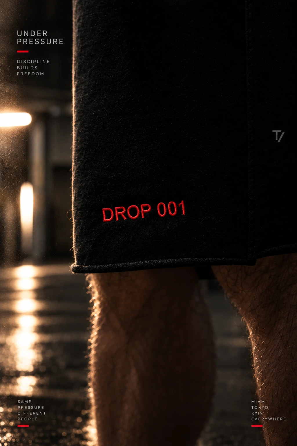 Drop 001 shorts hem embroidery